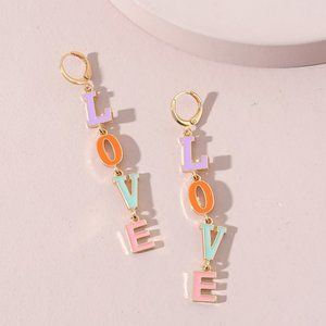 Adorable Modern Gold and Pastel Enamel LOVE Dangle Earrings